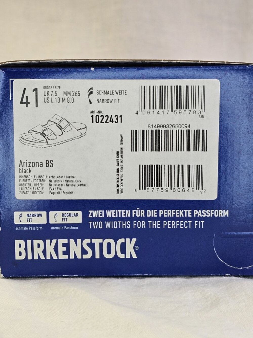 NIB Birkenstock Arizona  Black Sandals EU 41 Narrow Slide Men 8 Women 10 - Picture 9 of 9